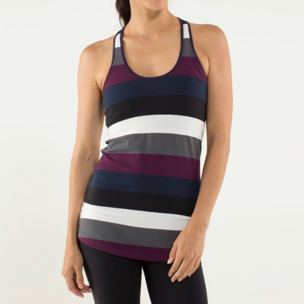 Lululemon Cool Racerback Tank Top Pow Stripe Plum - Picture 1 of 8